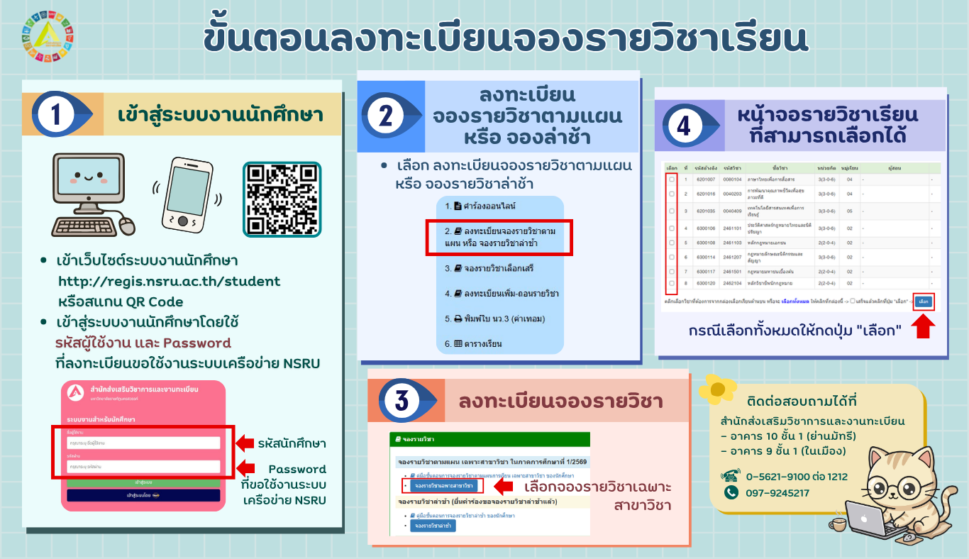 ขั้นตอนการลงทะเบียนจองรายวิชาเรียน